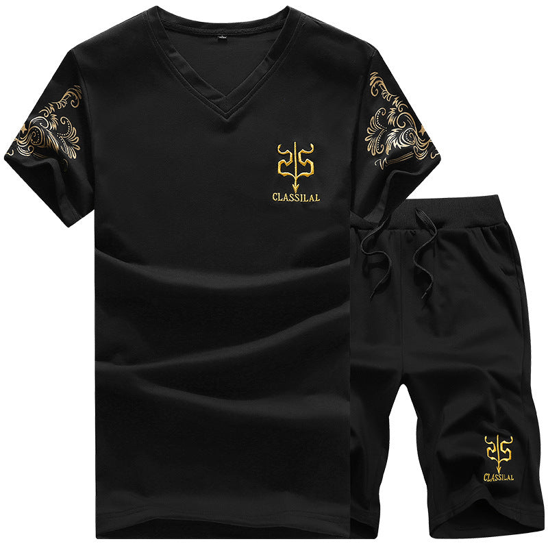 Men’s Plus Size Round Neck Sports T-Shirt & Shorts Set – Short Sleeve Two-Piece Suit