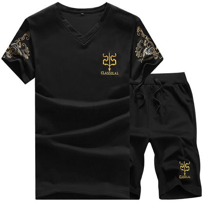 Men’s Plus Size Round Neck Sports T-Shirt & Shorts Set – Short Sleeve Two-Piece Suit