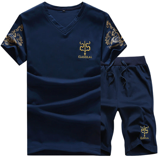 Men’s Plus Size Round Neck Sports T-Shirt & Shorts Set – Short Sleeve Two-Piece Suit