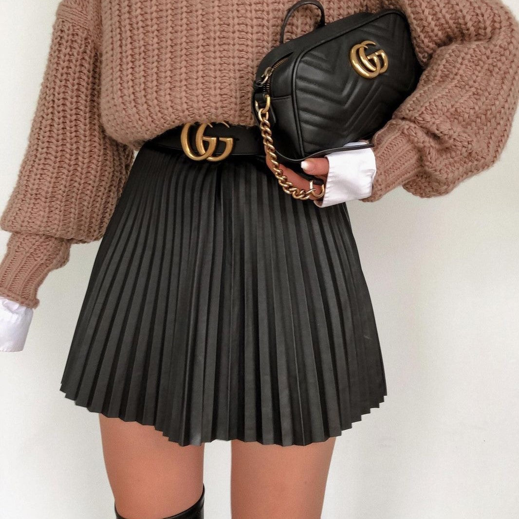 Women’s Draped Pleated Knitted Mini Skirt