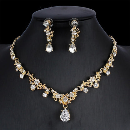 Golden Zircon Bridal Necklace & Earrings Set