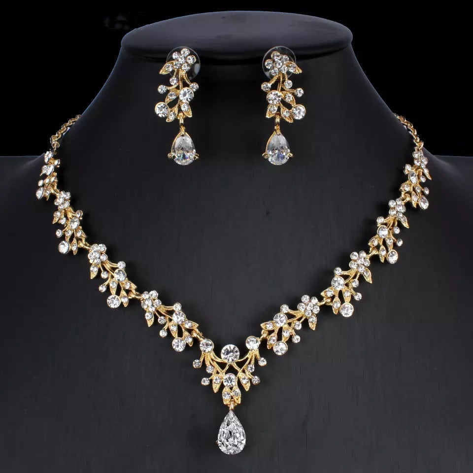 Golden Zircon Bridal Necklace & Earrings Set