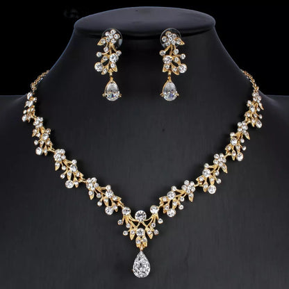 Golden Zircon Bridal Necklace & Earrings Set