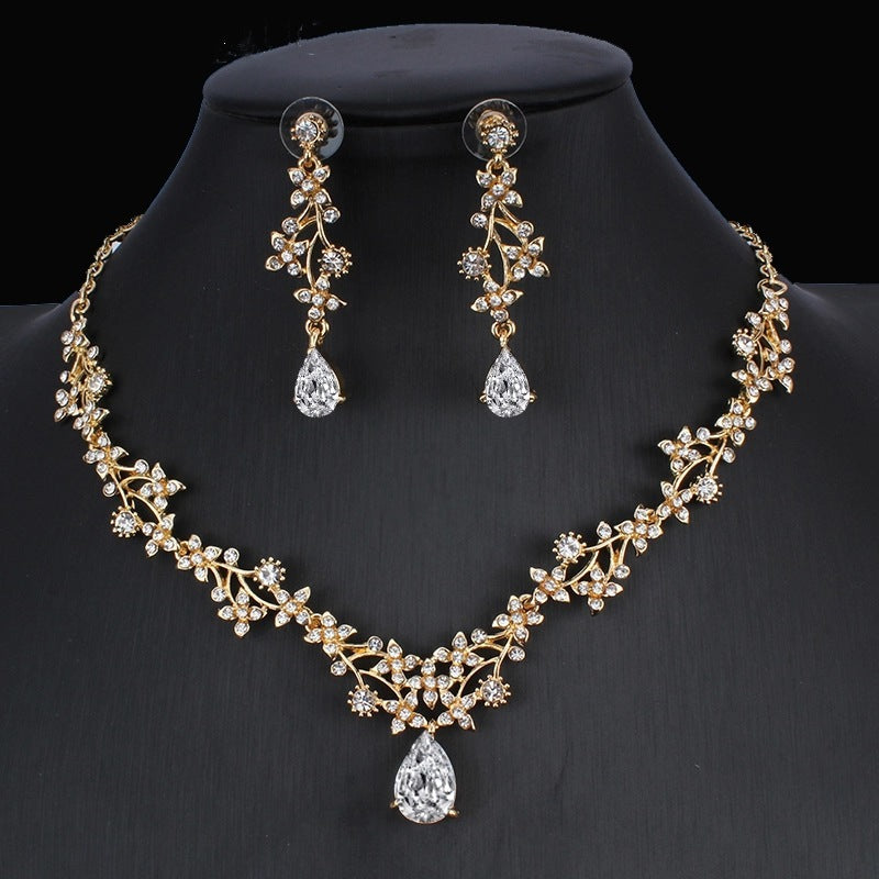Golden Zircon Bridal Necklace & Earrings Set