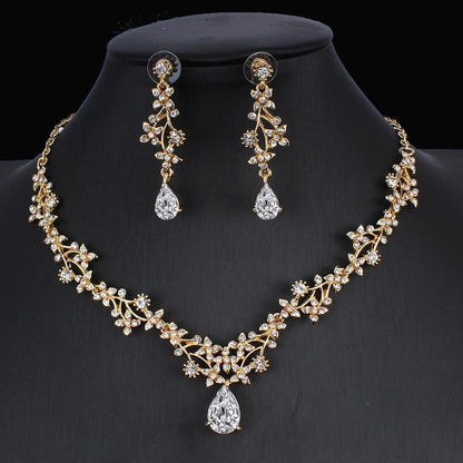 Golden Zircon Bridal Necklace & Earrings Set