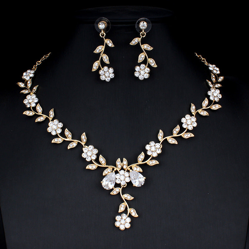 Golden Zircon Bridal Necklace & Earrings Set