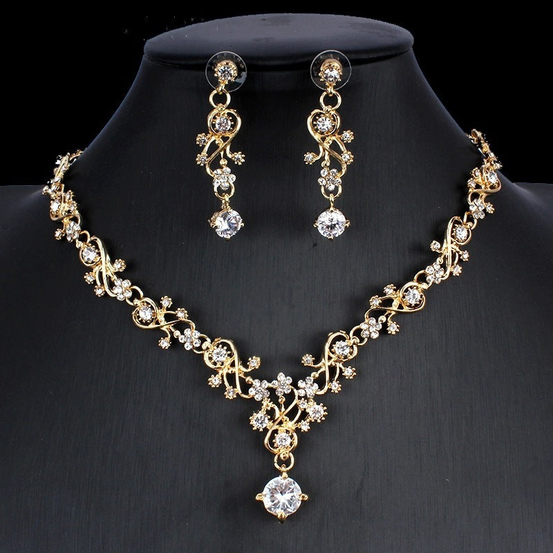 Golden Zircon Bridal Necklace & Earrings Set
