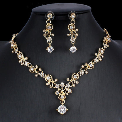 Golden Zircon Bridal Necklace & Earrings Set