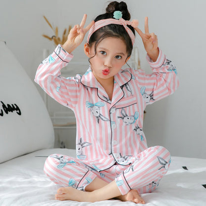 Girls’ Printed Cotton Pajamas Set – Long Sleeve Thin Homewear for Kids
