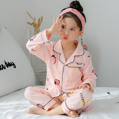 Girls’ Printed Cotton Pajamas Set – Long Sleeve Thin Homewear for Kids