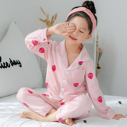 Girls’ Printed Cotton Pajamas Set – Long Sleeve Thin Homewear for Kids