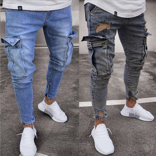 Men’s Cargo Hole Jeans – Casual Denim Pants