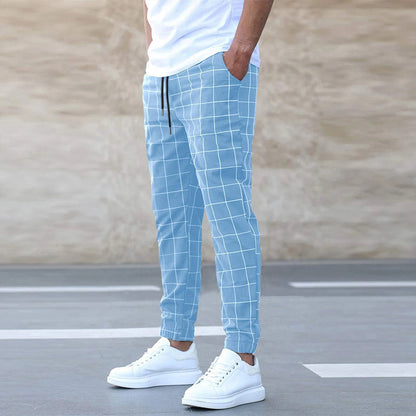 Men’s Plaid Print Pants – Casual Drawstring Trousers