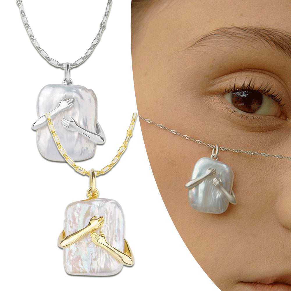 Square Baroque Pearl Couple Pendant Necklace