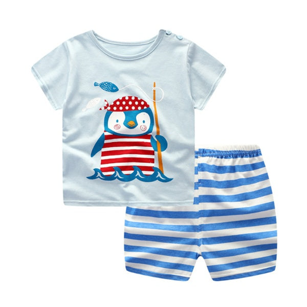 "Baby Cartoon Clothing Set Summer T-Shirt and Shorts for Boys and Girls"