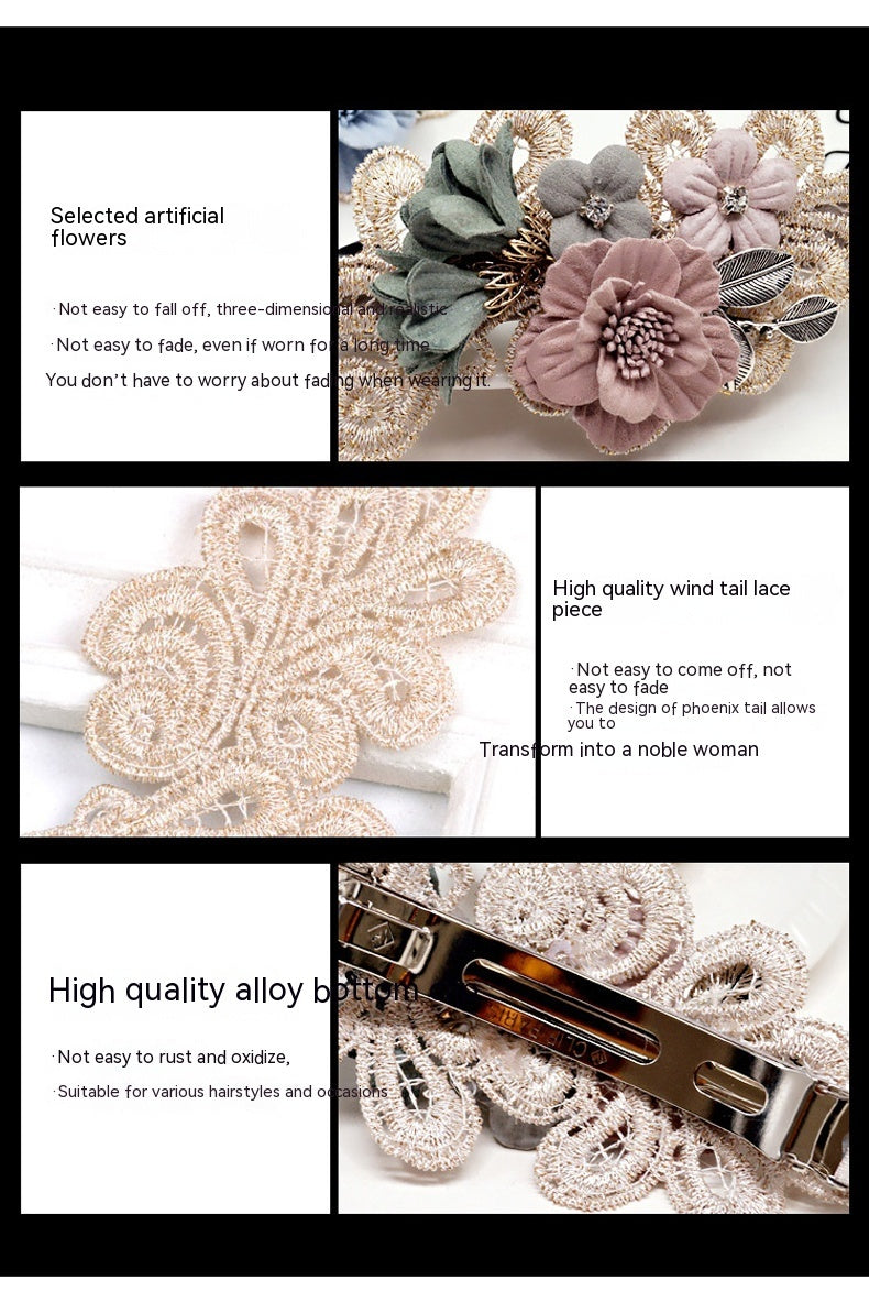 Handmade Bow Hair Clip – Pearl & Flower Hair Accessory for Girls