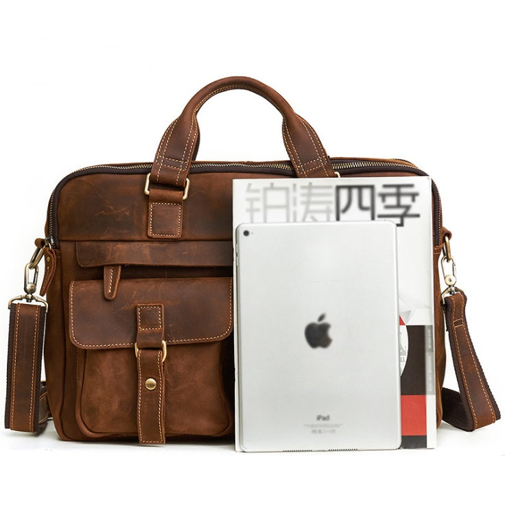 Men’s Retro Cowhide Leather Laptop Briefcase – 15.6" Business Bag