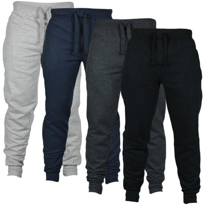 Men’s Solid Color Fleece Pants – Drawstring Casual Joggers