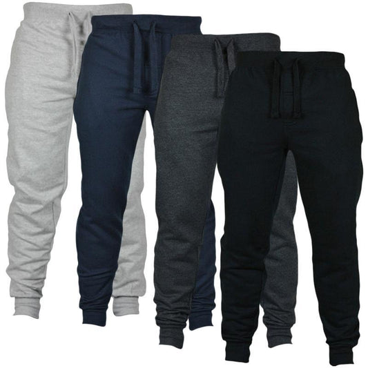 Men’s Solid Color Fleece Pants – Drawstring Casual Joggers