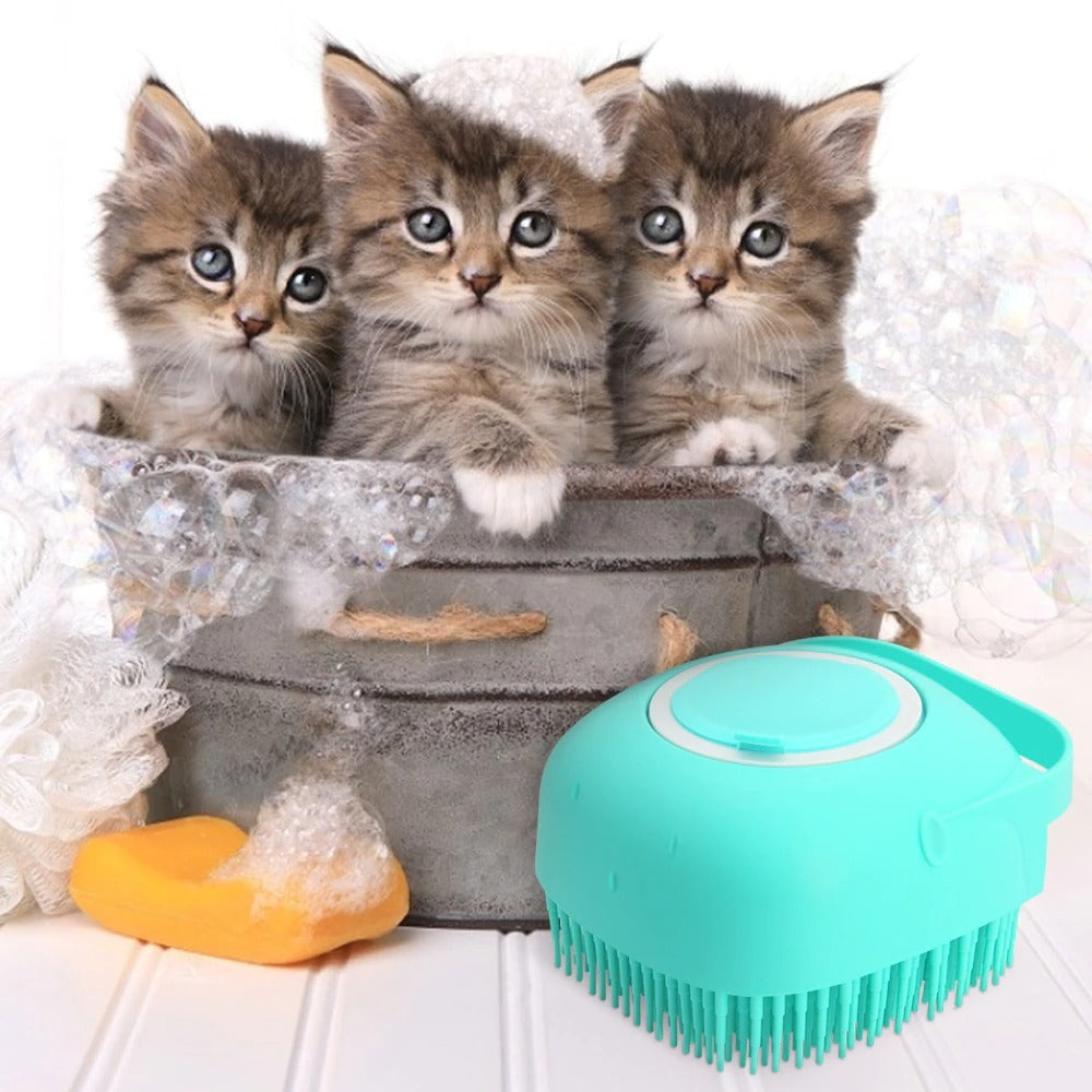 Pet Dog & Cat Shampoo Massager Brush – Soft Silicone Bathing & Grooming Scrubber