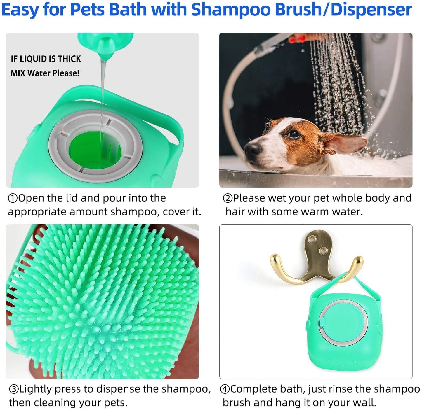 Pet Dog & Cat Shampoo Massager Brush – Soft Silicone Bathing & Grooming Scrubber