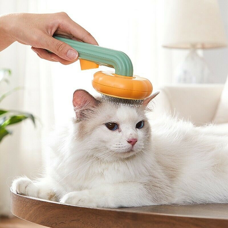 Pet Pumpkin Self-Cleaning Slicker Brush – Gentle Grooming Tool for Dogs, Cats, Puppies & Rabbits