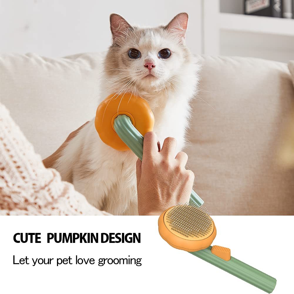 Pet Pumpkin Self-Cleaning Slicker Brush – Gentle Grooming Tool for Dogs, Cats, Puppies & Rabbits
