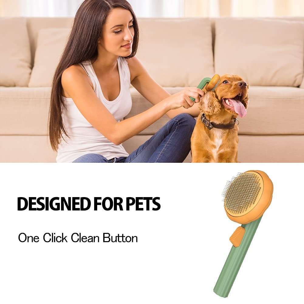 Pet Pumpkin Self-Cleaning Slicker Brush – Gentle Grooming Tool for Dogs, Cats, Puppies & Rabbits