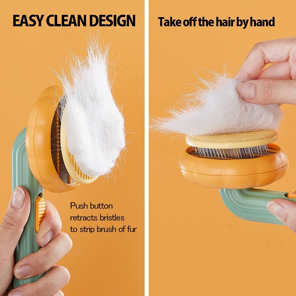 Pet Pumpkin Self-Cleaning Slicker Brush – Gentle Grooming Tool for Dogs, Cats, Puppies & Rabbits