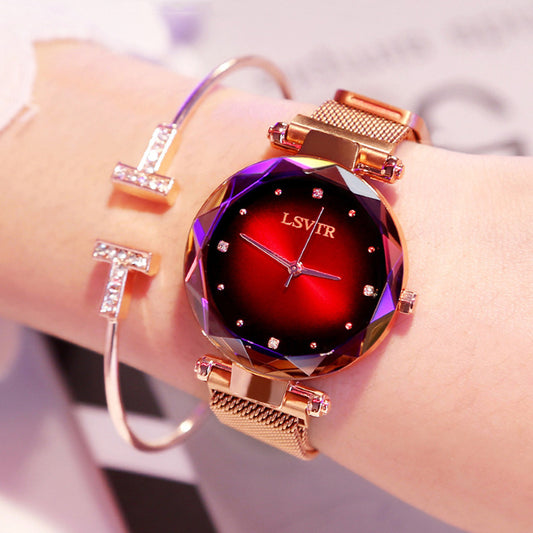 Rose Gold Women’s Diamond Watch – Starry Sky Magnetic Waterproof
