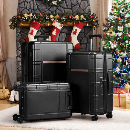 FCH 3-in-1 Luggage Set – Silent Double Wheels, Wet & Dry Compartment, Black