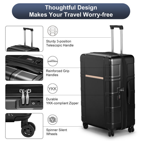 FCH 3-in-1 Luggage Set – Silent Double Wheels, Wet & Dry Compartment, Black