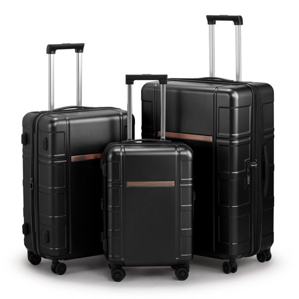 FCH 3-in-1 Luggage Set – Silent Double Wheels, Wet & Dry Compartment, Black