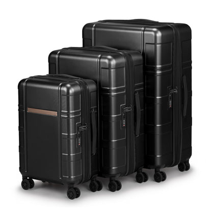 FCH 3-in-1 Luggage Set – Silent Double Wheels, Wet & Dry Compartment, Black
