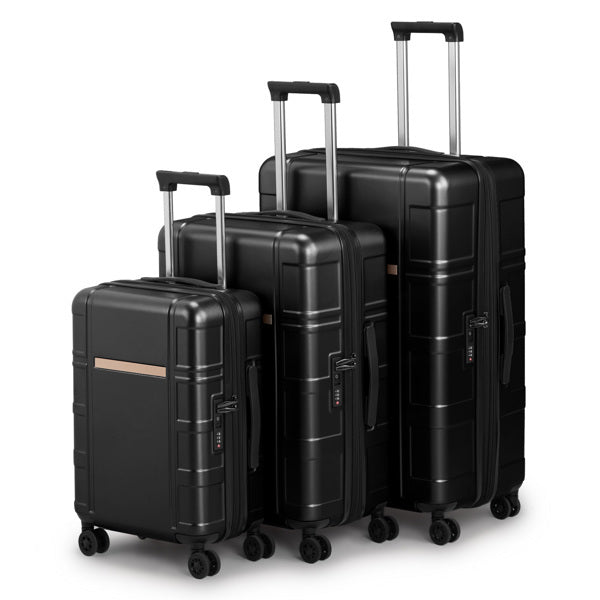 FCH 3-in-1 Luggage Set – Silent Double Wheels, Wet & Dry Compartment, Black