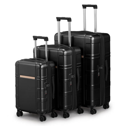 FCH 3-in-1 Luggage Set – Silent Double Wheels, Wet & Dry Compartment, Black