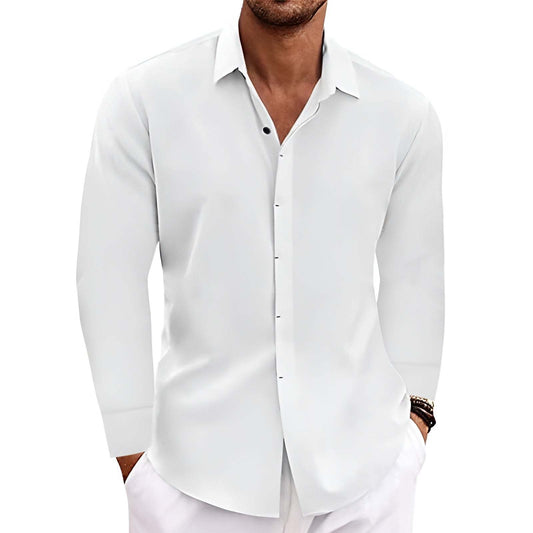 Men’s Long Sleeve Cotton Linen Undershirt Solid Color Shirt