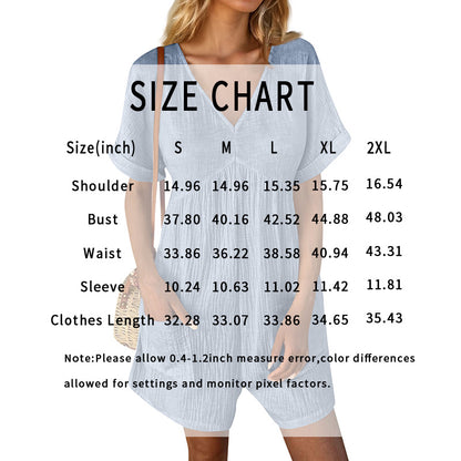 Women’s Summer V-Neck Short Sleeve Romper with Pockets