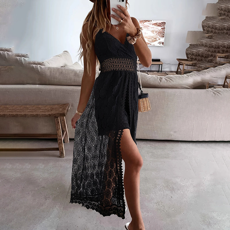 Women’s Elegant Lace V-Neck Sleeveless Jumpsuit