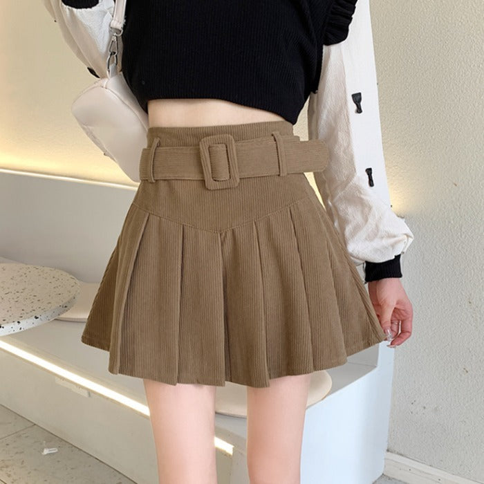 Women’s Corduroy A-Line Pleated Skirt – Autumn Half Skirt