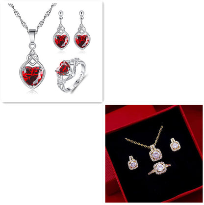 Zircon Pendant Necklace & Stud Earrings – Gold Jewelry Set