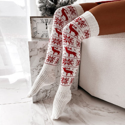 Women's Christmas Over-the-Knee Socks – Warm Knitted Elk & Snowflake Design
