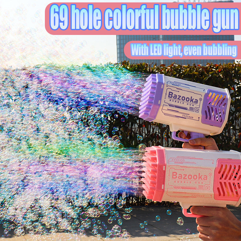 Rocket Bubble Gun – 69 Holes Automatic Bubble Machine with Lights