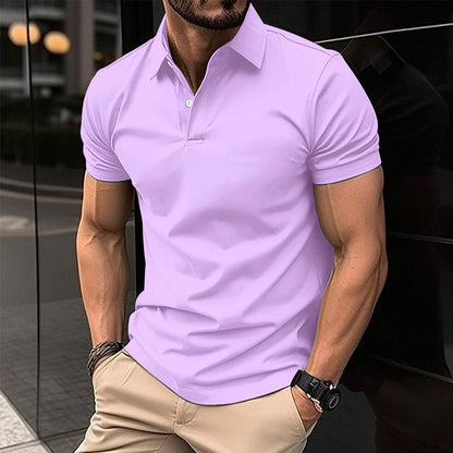 Men’s Summer Short Sleeve Polo Shirt – Solid Color Button-Down Lapel Top