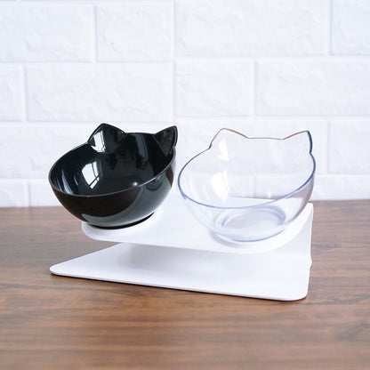 Non-Slip Double Cat & Dog Bowl with Raised Stand – Transparent Pet Feeder for Healthy Eating & Cervical Protection