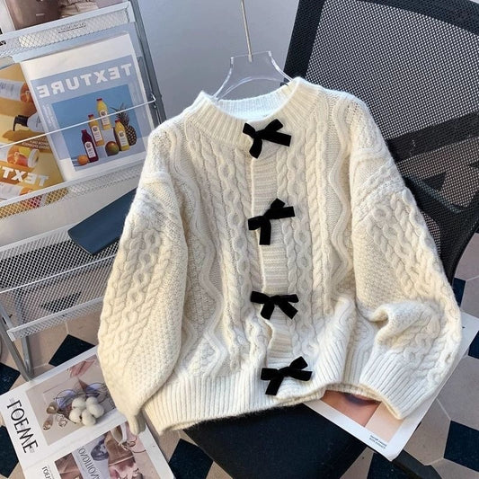 Women’s Retro Twist Bow Sweater Coat