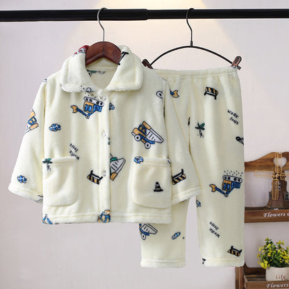 Boys’ & Girls’ Flannel Homewear – Kawaii Cartoon Animal Pajamas