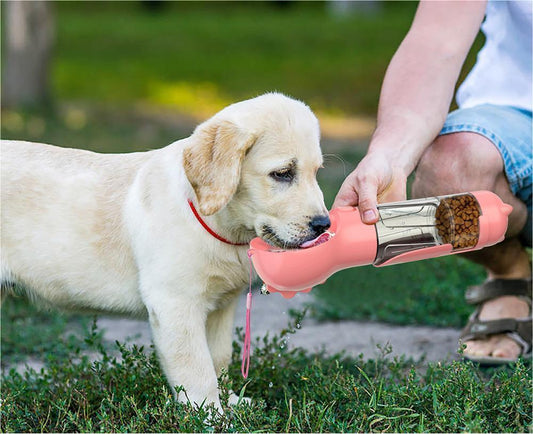 3-in-1 Dog & Cat Water Bottle – Portable Feeder, Bowl & Garbage Bag Dispenser for Travel