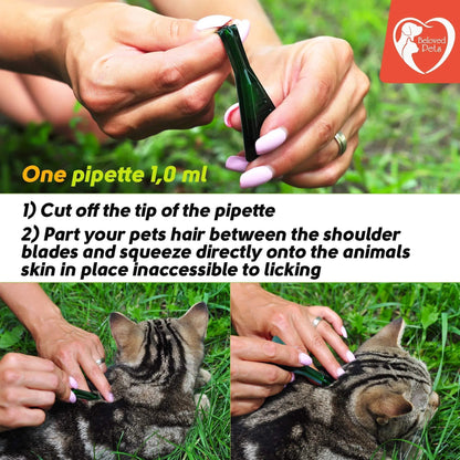 Natural Flea & Tick Prevention for Dogs, Cats & Rabbits – Topical Pest Control & Mosquito Repellent, 3 Drops for Small & Large Pets