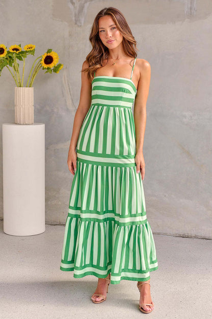 Women’s Striped Sleeveless Maxi Dress with Pockets – Beach Vacation
